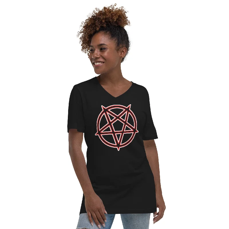 Satanic Occult Symbol The Inverted Pentagram Women’s Short Sleeve V-Neck T-Shirt Graphic T-Shirt Round Neck Polyester