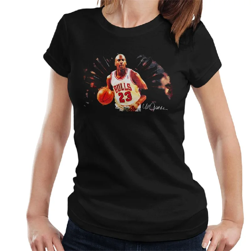 Sidney Maurer Original Portrait Of Basketballer Michael Jordan Women's T-Shirt Zippered Front Buttoned Front Snap Front