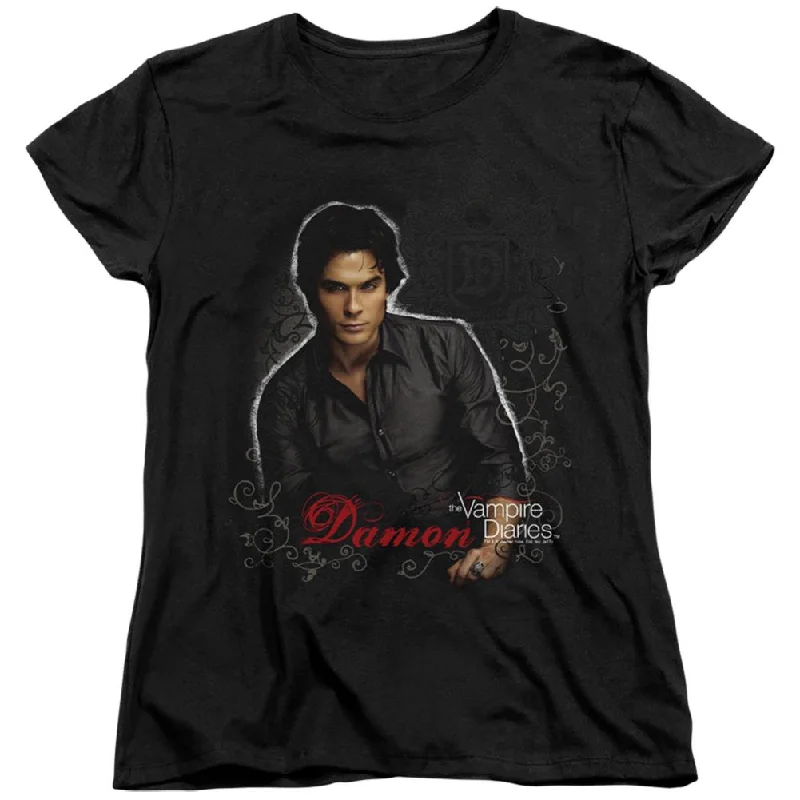 The Vampire Diaries Damon Women's 18/1 Cotton Short-Sleeve T-Shirt Seamless Knitted Crochet