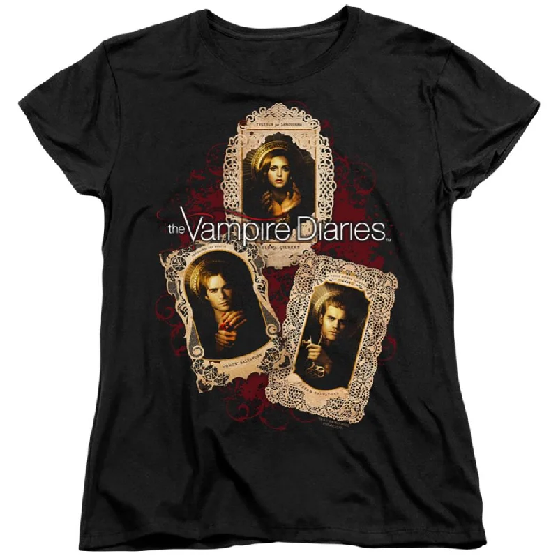 The Vampire Diaries Holy Cards Women's 18/1 Cotton Short-Sleeve T-Shirt Ribbed T-Shirt High Neck Heavyweight