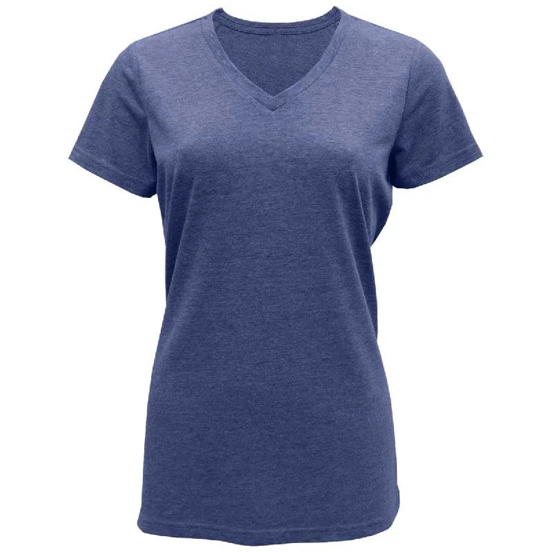 BAW Women's Indigo Navy Tri-Blend V-Neck T-Shirt Solid Print Embellished