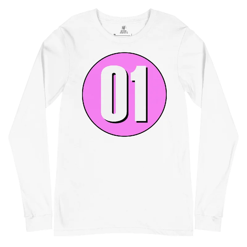 Unisex Long Sleeve Tee: White on Pink 01 Silk Blend Satin Velvet