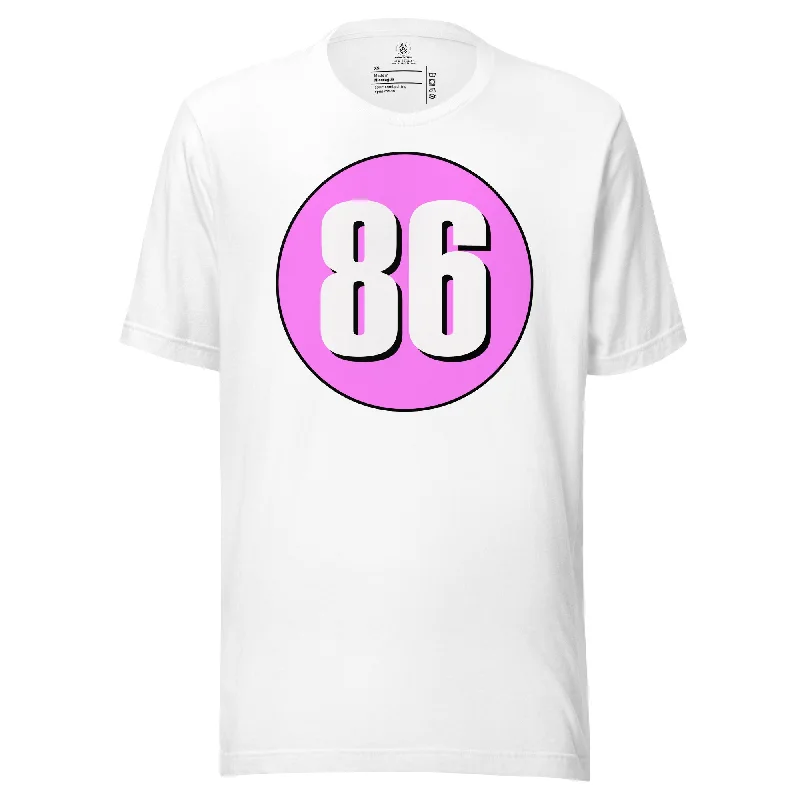 Unisex t-shirt: White on Pink 86 Hooded Caped Shawl Collar