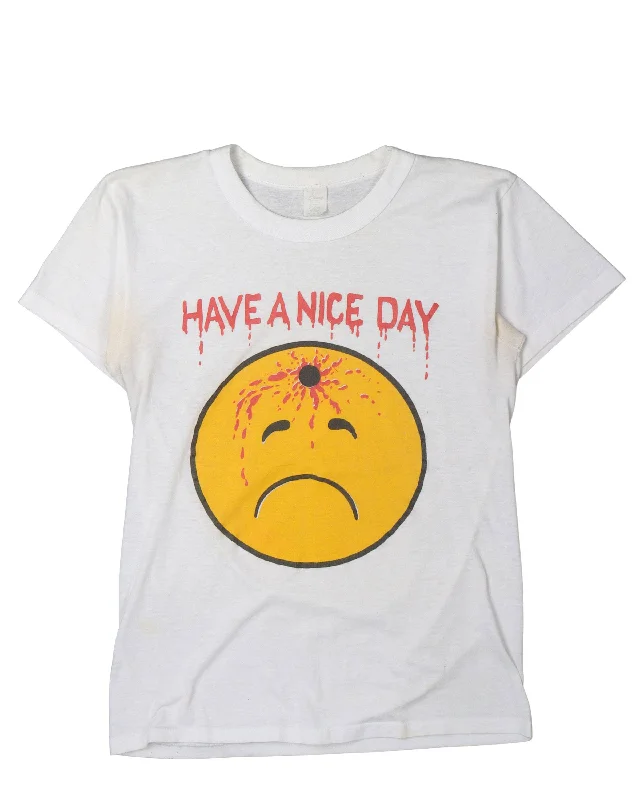 Have A Nice Day Smiley T-Shirt Real Fur Shearling Chenille