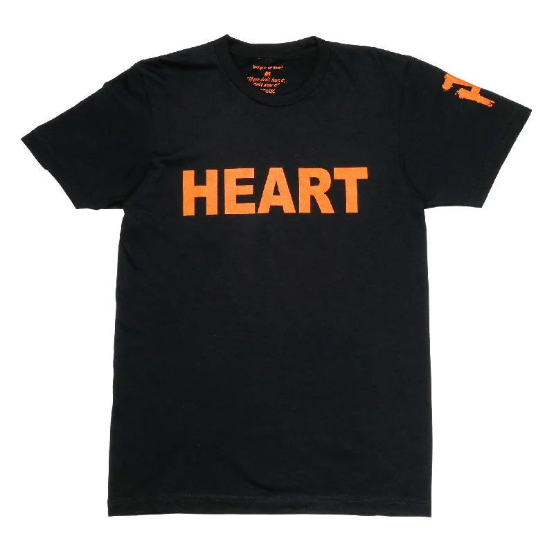 Women's - Heart Black and Orange Crew Neck T-Shirt Fleece Nylon Spandex