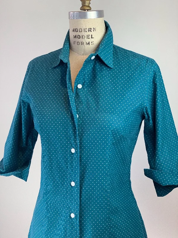 Women's Peacock Blue Ultra Soft Fine Wale Cord 3/4 Sleeve Shirt Chenille Brocade Lace